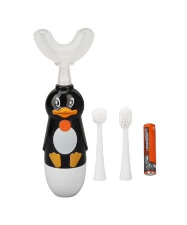 Children-U-shaped toothbrush electric children's toothbrush U-shaped silicone sonic toothbrush with 3 brush heads for children from 6 to 12 years (black)