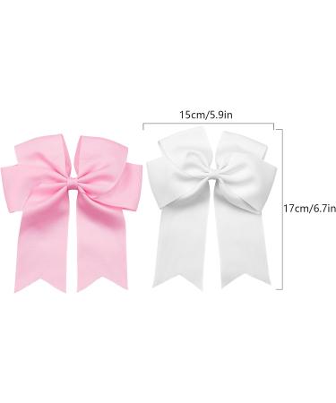 2 Pack 6 inch Bow Hair Clips Large Hair Bow Hair Barrette Clips for Women Girls White Hair Bows(White Pink) - Buy Online on GoSupps.com