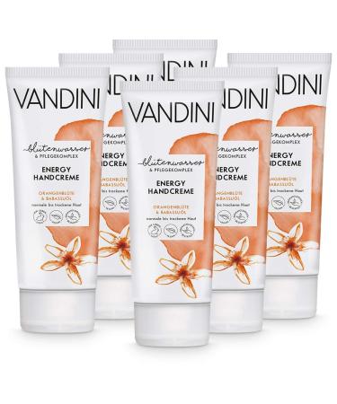 Vandini Energy Hand cream women with orange blossom & Babassu oil - hand cream for normal to dry skin - vegan hand cream for women without silicones parabens & mineral oil (6x 75 ml) 6 pieces