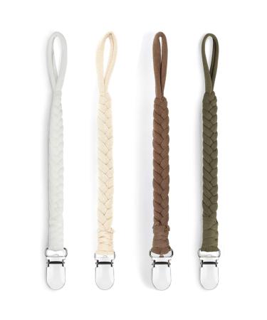 Kapihouse Pacifier Clips for Boys and Girls Baby Holder Leash Teething Toy or Soothie by Hand-Made Braided(4 Pack Color E)