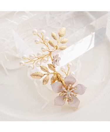 JUSTUSNX Gold Bride Flower Hair Accessories Pearl Crystal Headpiece Wedding Hair Pins Bridal Hair Piece for Women and Girls - Buy Online on GoSupps.com