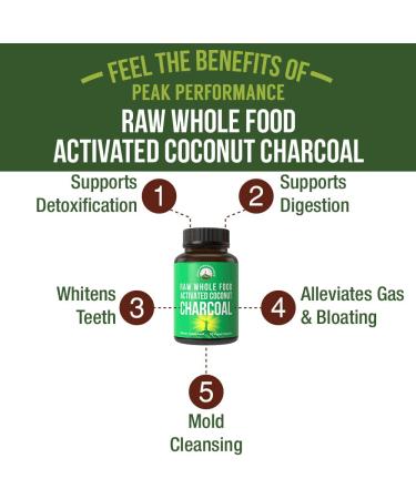 Wild Harvested Coconut Shell Activated Charcoal Capsules - 90 Vegan Pills for Detox, Gas Relief & Bloating - All Natural Supplement for Men and Women - Buy Online on GoSupps.com