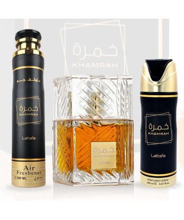 LATTAFA Khamrah Gift Set EDP - 100ML Perfumed Spray 200ML Air Freshener 300ML | Gift Set - Buy Online on GoSupps.com
