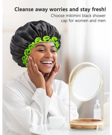 Mikimini Black Small Shower Cap for Kids - Double Layer Waterproof Bathing Hair Cap with Reusable PEVA Lining - Cute & Stretchy Shower Hat - Buy Online on GoSupps.com
