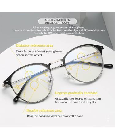 Photochromic Anti Blue Light Readers for Women | Progressive Multifocal Round Frame 3.5x Black Glasses - Buy Online on GoSupps.com