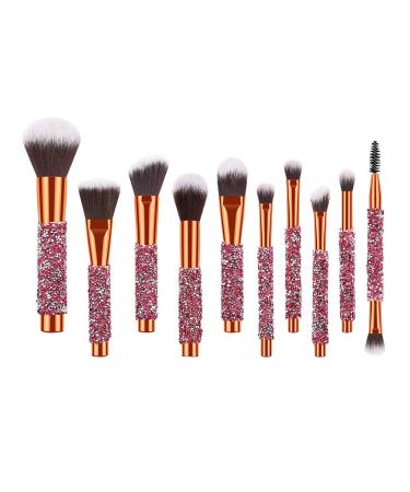 10x Makeup Brushes Set Foundation Powder Eyeshadow Eyeliner Lip Brush Tool Glow in The Dark Lipstick One Size Gold