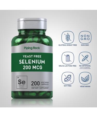 Piping Rock Yeast Free Selenium 200mcg | 200 Capsules | Vegetarian Supplement | Non-GMO Gluten Free Formula - Buy Online on GoSupps.com