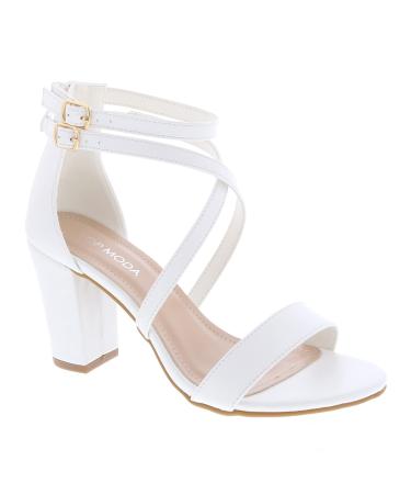 TOP MODA Over the Toe Strap Ankle Wrap Strap Heel Open Toe Block Heel Criss Cross Low White 8.5