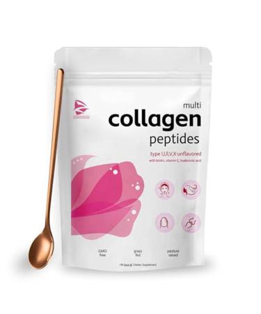 Multi Collagen Peptides Powder Hydrolyzed Protein Peptides-5 Type (I II III V X) with Hyaluronic Acid & Vitamin 16 oz-Non GMO Hydrolyzed Collagen Powder Unflavored