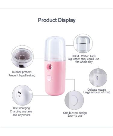 CHIRISEN Rechargeable Handy Nano Mister Facial Sprayer Steamer Mist Nano Ionic Eyelash Extensions Face Spa Beauty Skin Care with USB Cable Mini Pink - Buy Online on GoSupps.com