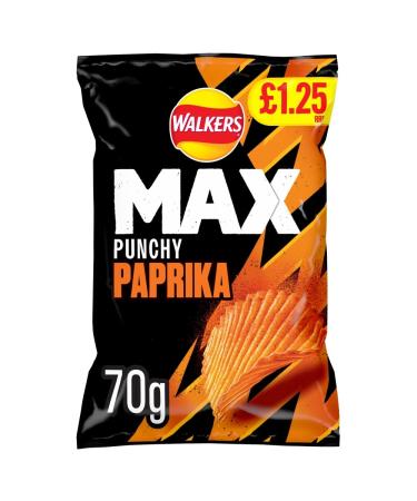 Walkers Max Punchy PAPRIKA Crisps Snacks 15 x 70g Bags