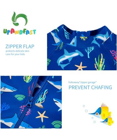 UPF 50+ Blue Shark Print Baby Swimwear with Snap Bottom | Toddler One Piece Swimsuit 9-12 Months - Buy Online on GoSupps.com