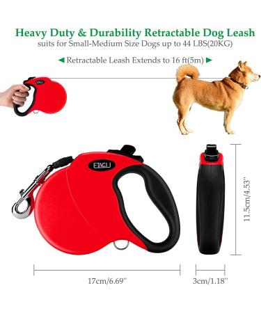 Etaccu Rollerin Retractable Dog Leash - 5m One-Button Block Reflective Non-Slip Handle for Small/Medium Dogs up to 20kg - Red - Buy Online on GoSupps.com