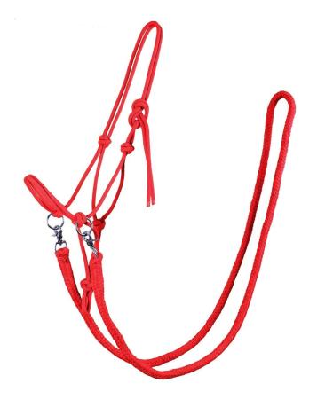 QHP knotted halter with reins robust 10 mm thick rope (light red thoroughbred) thoroughbred light red