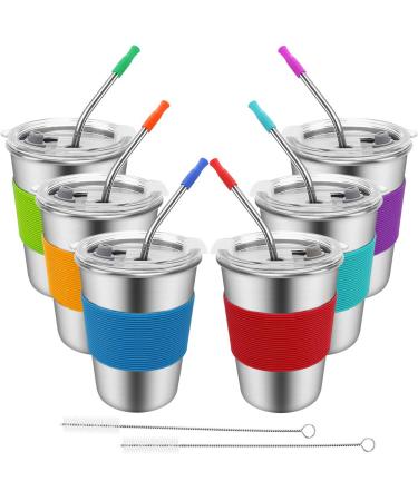 Stainless Steel Kids Cups 6 Pack 12oz Spill Proof Kids Tumbler with Lid and Straw Unbreakable Baby Water Drinking Glasses Reusable BPA-Free Metal Smoothie Sippy Mug for Toddler Child Adult Outdoor