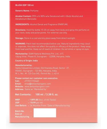 Bloom Beauty BELLAVITA Blush Woman Eau De Parfum Perfume with Red Fruits Moss Vanilla & Sandalwood|Premium Long Lasting Musky and Woody Fragrance for Women 100ML - Buy Online on GoSupps.com