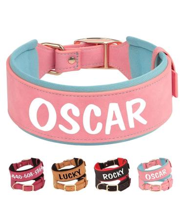 Pet artist personalized PU leather dog collar for medium large dogs with soft padded custom dog collar with name comfortable pink dog collar for girls m m: Neck 33-41cm width 3cm pink