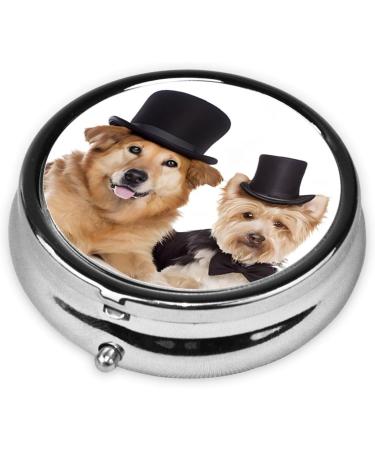 Cute Dogs Round Pill Box - 3 Compartment Portable Travel Medicine Organizer - Mini Decorative Pocket Holder for Tablets & Vitamins - Buy Online on GoSupps.com