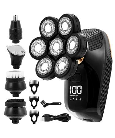 Electric Razor for Men 5 In 1 Men's Rechargeable Bald Head Electric Shaver 7 Floating Heads Beard Nose Ear Hair Trimmer Razor Clipper Facial Brush 5-in-1