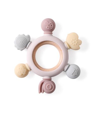Baby Teether - Infant Teething Toy - Silicone Baby Teething Toys - BPA Free Silicone Chewable Rings with Organic Featuring Multiple Textures to Soothe Gums Ages 6 Months and Up (Pink)