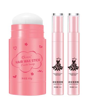 Hair Wax Stick with 2 Styling Sticks Long Lasting Styling Wax Stick For Hair Non-greasy Wax Stick For Hair Suitable For Smoothing Frizzy Hair Womens for Flyaways Hair Styling Bangs Styling Pink