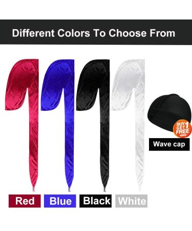 4-Piece Silky Durag Caps Headwraps + Silk Wave Cap for Men | Long Tail & Wide Elastic Band | HY-1 - Buy Online on GoSupps.com