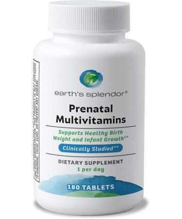Earth's Splendor Prenatal Multivitamin: Supports a Healthy Pregnancy Growth/Brain Development for Baby Folic Acid Iron Non-GMO MMS Studied Formulation - 6 Month Supply 180 Tablets