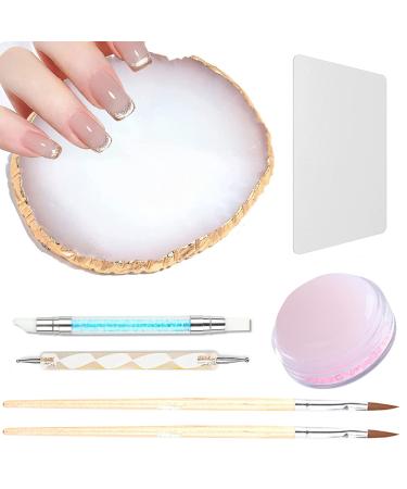 Heart Resin Nail Art Palette, Clear Jelly Nail Stamper, Nail Pen Brush, Double Ended Nail Dotting Pen and Nail Embossing Pen, Nail Polish Transfer Stamper for Nail Arts DIY Nail Decoration Accessories ##-White