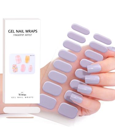 Semi Cured Gel Nail Strips - 20PCS Semi Cured Nail Wraps - Purple Gel Nail Stickers - Long Lasting Gel Nail Stickers - French Tip Stickers French Manicure Stickers Decals (UV/LED Lamp Required)
