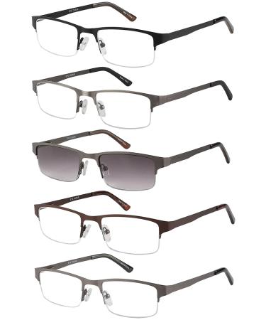 Amcedar Metal Half-Frame Reading Glasses Men 5-Pack Spring Hinges Stainless Steel Material Sun Readers 1.50 5 Pairs Mix 1.5 x - Buy Online on GoSupps.com