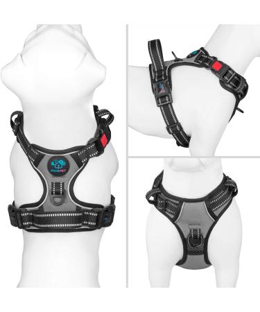 Phoepet Reflective Adjustable Dog Harness - Anti-Educational Training Handle ID Card 2 Metal Hooks Easy Fit - Small Gray Black - Buy Online on GoSupps.com