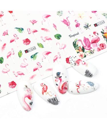 Flamingo Nail Art Stickers Decals - Summer Nail Decorations Kit with Tropical Palm, Cactus, and Pineapple Designs - 12 Sheets - Buy Online on GoSupps.com
