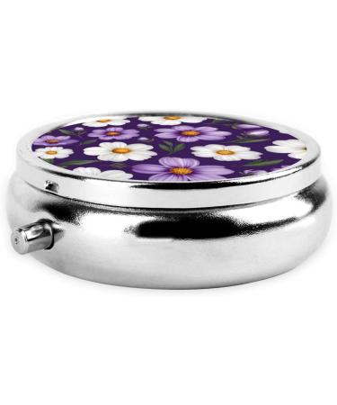 Buy Purple White Floral Printed Pill Organizer - Round Travel Mini Medicine Box for Purse - Iron Plating One Size - Buy Online on GoSupps.com