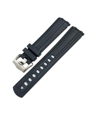 Epano 20mm watch bracelet replacement for Omega Seamaster 300 curved end fluorous rubber silicone clock bracelet stainless steel buckle black 20 mm