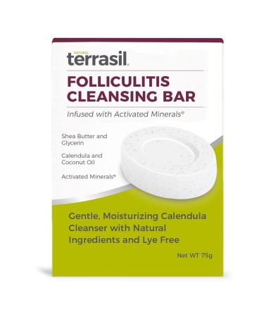 Folliculitis Soap by Terrasil 100% Natural Soap Bar with Calendula for Folliculitis Relief, Fissures, Angular Cheilitis, Lichen - Safe & Gentle Moisturizing Soap for Daily Use – 75gm Cleansing Bar