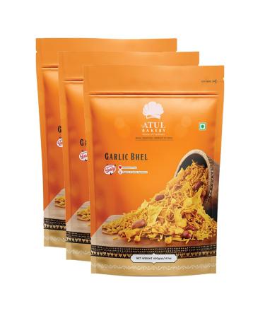 Atul Bakery Namkeens Savory Snacks (400 Gram) Easy to Carry Anywhere Crispy Crunchy & Spicy Made With Authentic Taste Enjoy At Tea Time (Pack of 3 Garlic Bhel)
