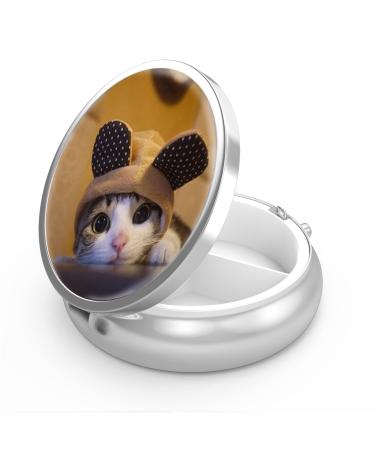Pill dose 3 compartments Medicine Pill dose portable pill box for bag or wallet Pillendose decorative metal medicine vitamin organizer Unique gift (cute cat) 45-cut Cat 1 piece