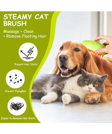 3 In 1 Steamy Cat Brush - Upgraded Multifunctional Cat Steamer Brush for Massage Steam Pet Brush for Removing Tangled and Loose Hair(green1PS) - Buy Online on GoSupps.com