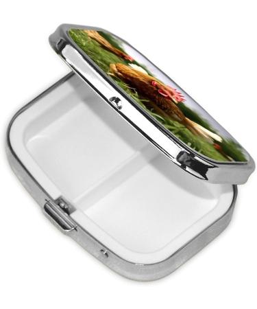 Funny Chicken Grass Print Pill Case - 2 Compartment Travel Organizer for Purse & Pocket - Cute Small Pill Box Gift - Buy Online on GoSupps.com