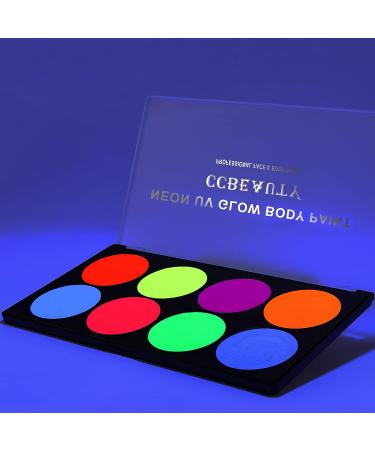 CCbeauty UV Glow Face Body Paint Palette | 8 Neon Colors | Water Activated | Safe & Washable | Halloween Makeup Kit + 10 Brushes - Buy Online on GoSupps.com