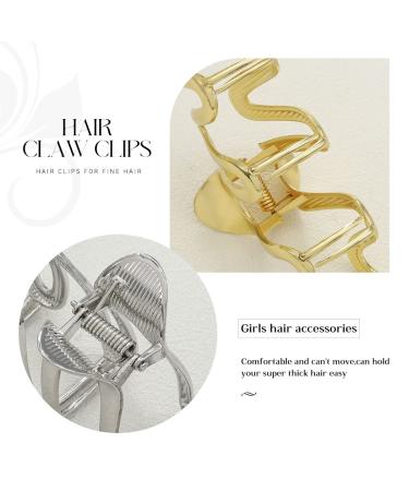 Brinie Large Gold Hair Claw Clamps - Pack of 2 | Metal Alloy Jumbo Wave Hair Clips for Women & Girls - Buy Online on GoSupps.com