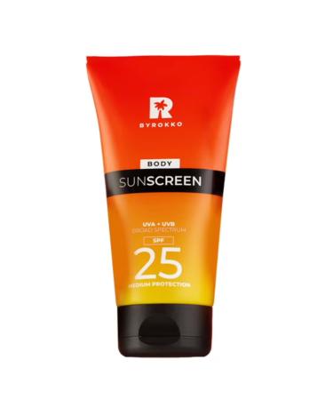 BYROKKO Sunscreen SPF 25 150 ml Broad Spectrum Sun Protection for Sensitive Skin Lightweight NonGreasy Moisturizing with Shea Butter & Vitamin E Tropical Fragrance