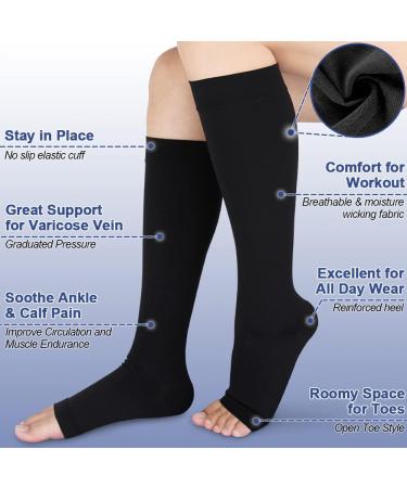 Beister Open Toe Knee High Compression Socks - 20-30 mmHg Graduated Support for Varicose Veins & Edema - Black X-Large - Buy Online on GoSupps.com