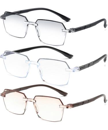 Lanomi 3 Pairs Frameless Reading Glasses for Men & Women - Blue Light Filter Diamond Cut Borderless Visual Aid (Gray Brown Transparent Lens) - 3.0x Magnification - Buy Online on GoSupps.com