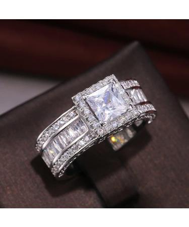 Princess Cut CZ Halo Engagement Ring | Cubic Zirconia Promise Band for Women | Size 9 - Buy Online on GoSupps.com