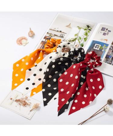 Chic 10Pcs Chiffon Hair Scarf Scrunchies for Women & Girls - Solid Colors & Dots - Buy Online on GoSupps.com