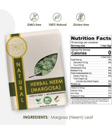 Pride Of India - Natural Neem/Margosa Herb 100 gm Whole Leaf - Buy Online on GoSupps.com