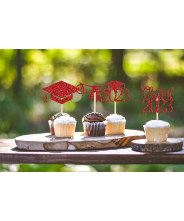 Class of 2023 Graduation Cupcake Toppers Red Glitter Graduation Cake Topper Congrats Cake Topper Graduation Cupcake Toppers 2023 Grad Cap Cupcake Topper Graduation Party Decorations 2023 - Buy Online on GoSupps.com