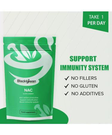 Black Swan NAC 1000 mg Capsules - Anti-Inflammatory & Immune Support - Vegetarian Formula - Enhanced Blood Circulation - Boost Nutrient Absorption - 30 Capsules 30 Count (Pack of 1) - Buy Online on GoSupps.com