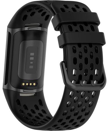 TopPerfekt Adjustable Silicone Sport Band for Fitbit Charge 5 - Breathable Replacement Wristband Bracelet for Men and Women - Black - Buy Online on GoSupps.com